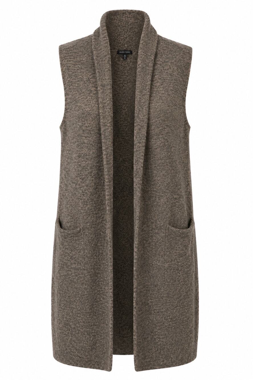 Erdaine Merino Wool Alpaca Long Open Cardigan Sweater Vest Gray Brown M